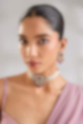 Two-Tone Finish Kundan Polki & Red Stone Choker Necklace Set by Zevar By Geeta at Pernia's Pop Up Shop
