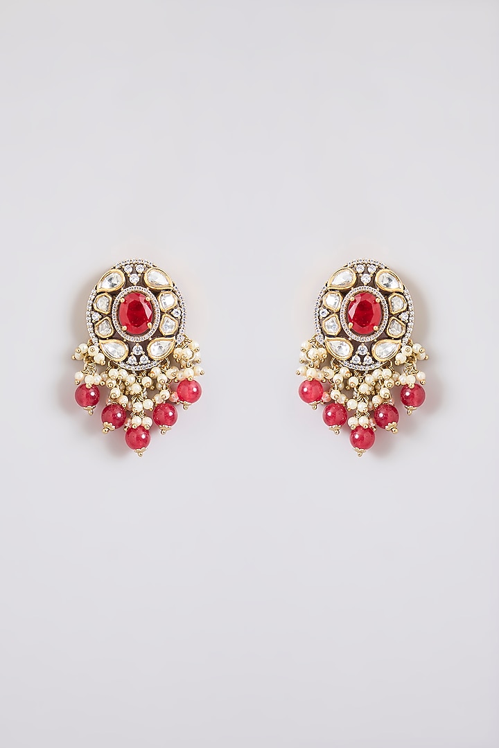 Two-Tone Finish Kundan Polki & Red Stone Choker Necklace Set by Zevar By Geeta at Pernia's Pop Up Shop