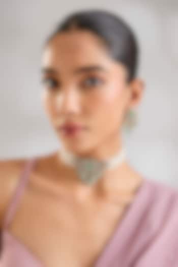 Two-Tone Finish Kundan Polki & Mint Green Stone Choker Necklace Set by Zevar By Geeta at Pernia's Pop Up Shop