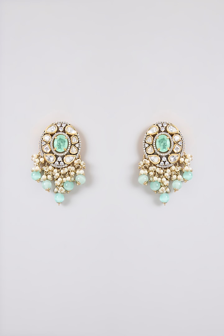 Two-Tone Finish Kundan Polki & Mint Green Stone Choker Necklace Set by Zevar By Geeta at Pernia's Pop Up Shop