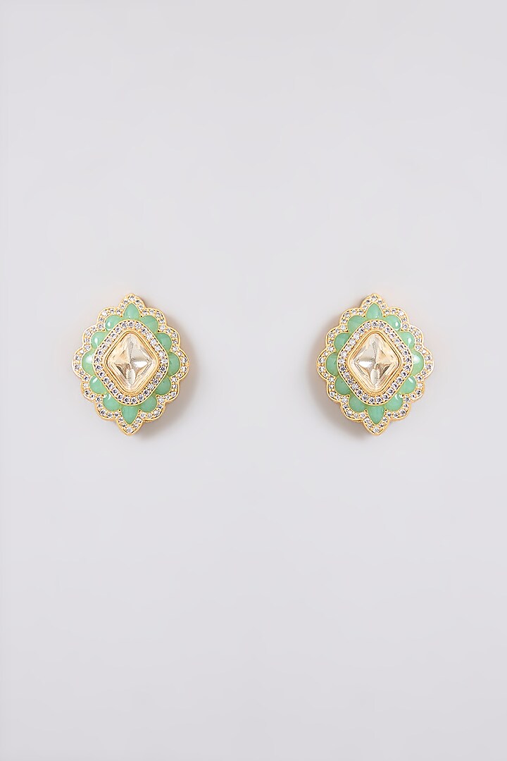 Two-Tone Finish Kundan Polki & Pearl Drop Mint Green Meenakari Choker Necklace Set by Zevar By Geeta at Pernia's Pop Up Shop
