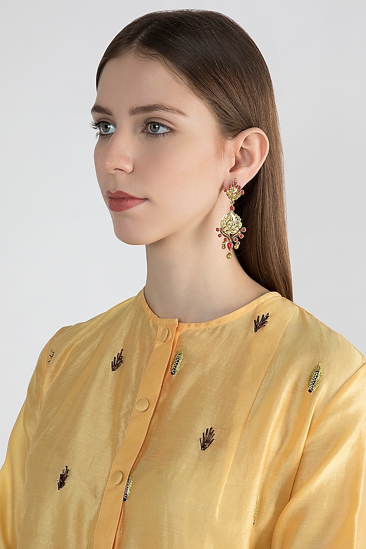 22Kt Gold Plated Moonga Earrings by Zevar by Geeta