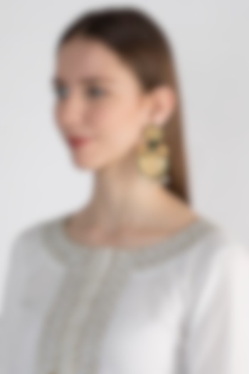 22 Kt Gold Plated Emerald & Pearl Earrings by Zevar by Geeta