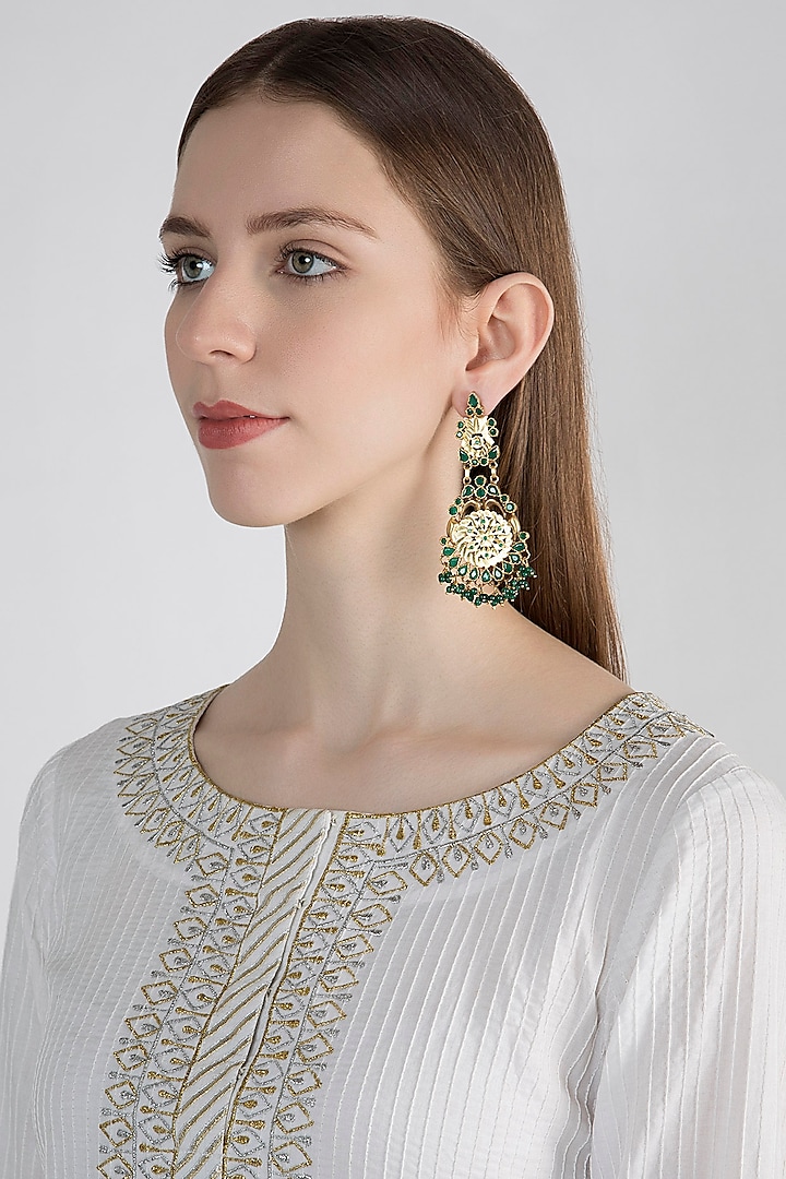 22Kt Gold Plated Emerald Earrings by Zevar by Geeta