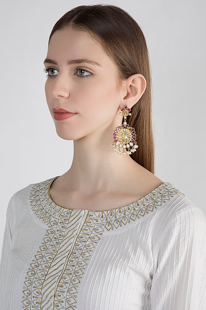 22Kt Gold Plated Pearl Earrings by Zevar by Geeta