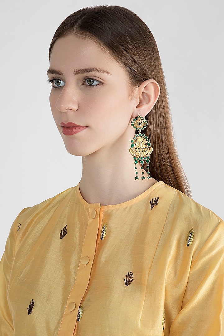 22 Kt Gold Plated Emerald Earrings by Zevar by Geeta