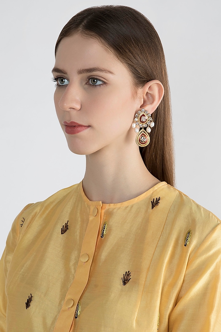 22Kt Gold Plated Meenakari Earrings by Zevar by Geeta