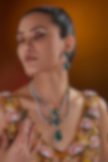 Gold Finish Kundan Polki & Emerald Stone Layered Necklace Set by Zevar by Geeta at Pernia's Pop Up Shop