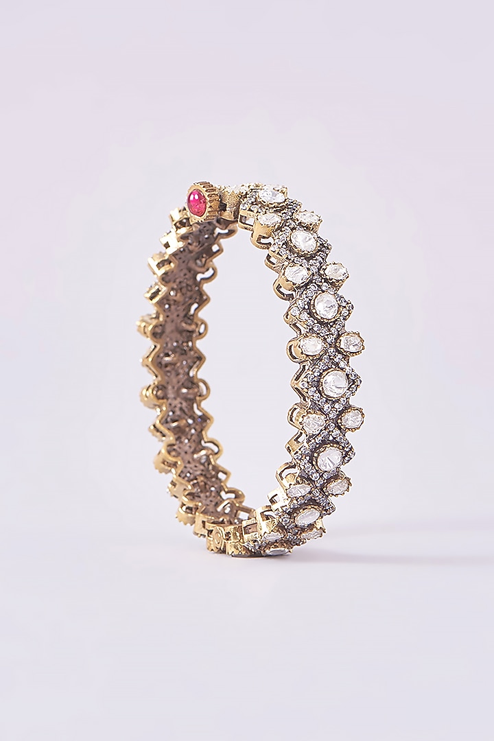 Black Rhodium Finish Kundan Polki Kadas (Set Of 2) by Zevar by Geeta at Pernia's Pop Up Shop