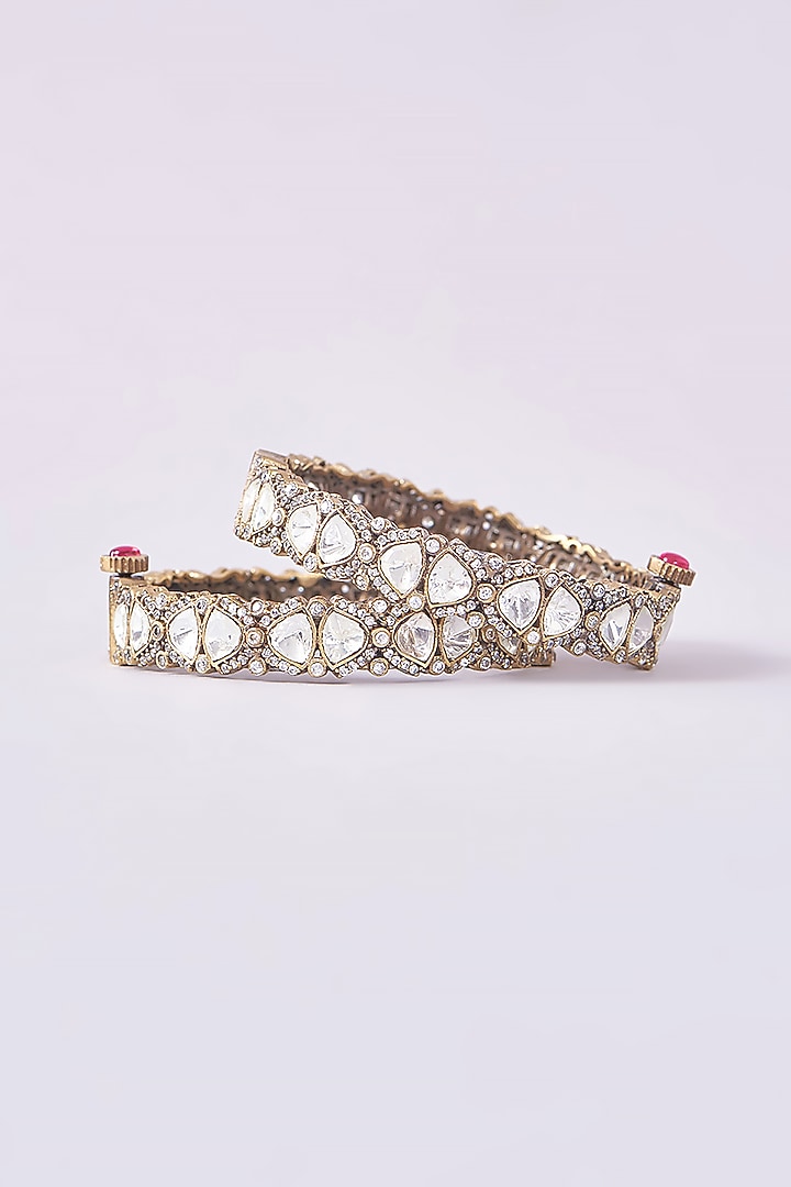 Black Rhodium Finish Kundan Polki Kadas (Set Of 2) by Zevar by Geeta at Pernia's Pop Up Shop