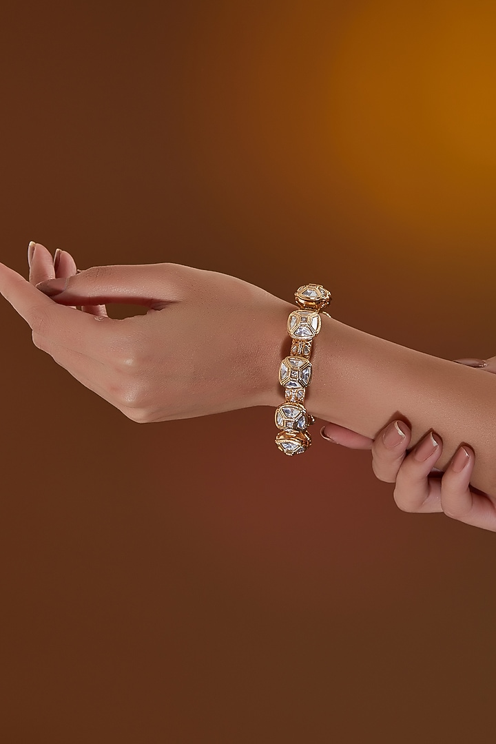 Gold Finish Kundan Polki Pacheli Kada by Zevar by Geeta at Pernia's Pop Up Shop