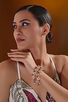 Gold Finish Kundan Polki Floral Kadas (Set Of 2) by Zevar by Geeta-DESIGNER BANGLES