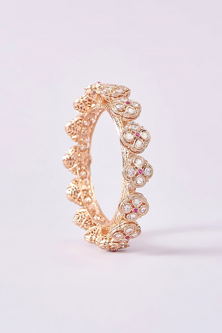 Gold Finish Kundan Polki Floral Kadas (Set Of 2) by Zevar by Geeta at Pernia's Pop Up Shop