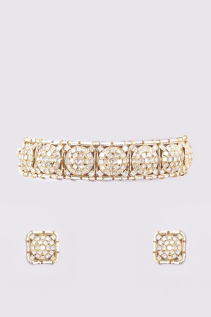 Gold Plated Kundan Polki Choker Necklace Set by Zevar By Geeta at Pernia's Pop Up Shop