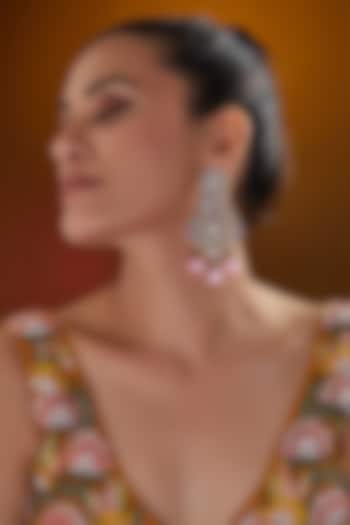 Black Rhodium Finish Kundan Polki & Pink Pearl Drop Dangler Earrings by Zevar By Geeta at Pernia's Pop Up Shop
