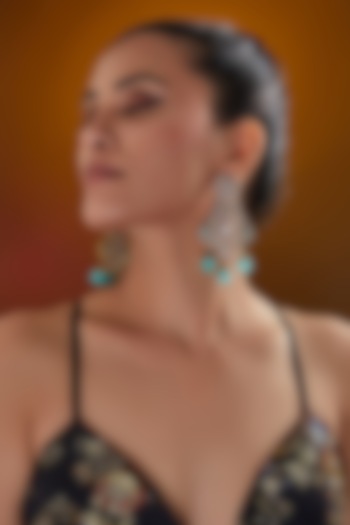 Black Rhodium Finish Kundan Polki & Mint Pearl Drop Dangler Earrings by Zevar By Geeta at Pernia's Pop Up Shop