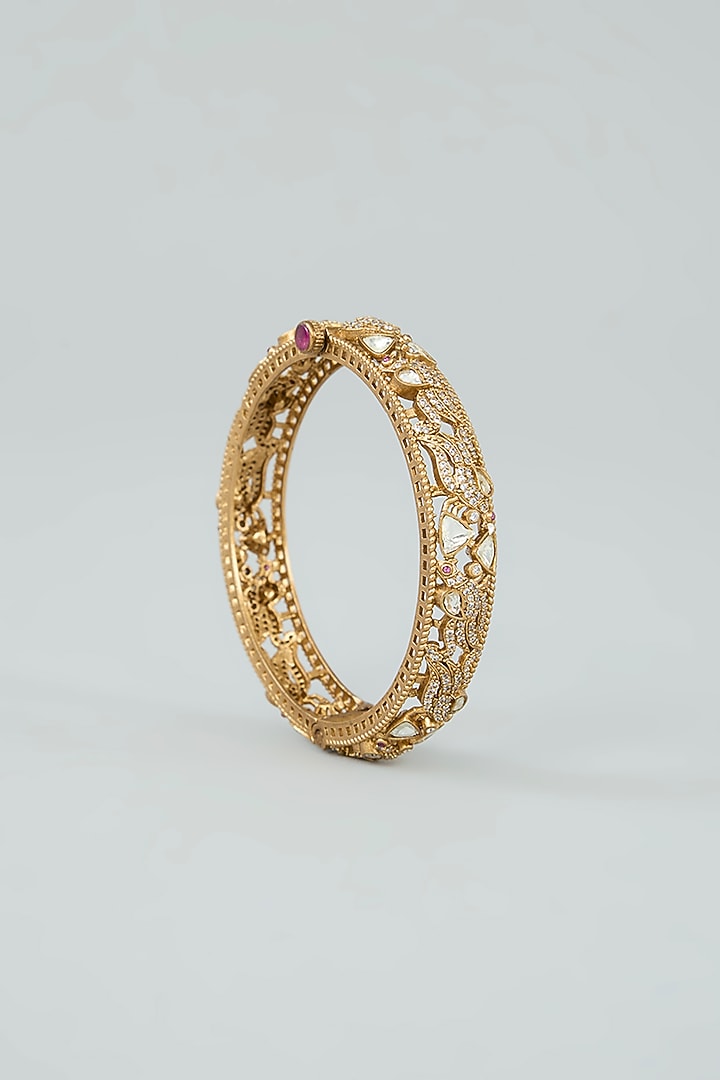 Antique Gold Finish Moissanite Kadas (Set Of 2) by Zevar By Geeta at Pernia's Pop Up Shop