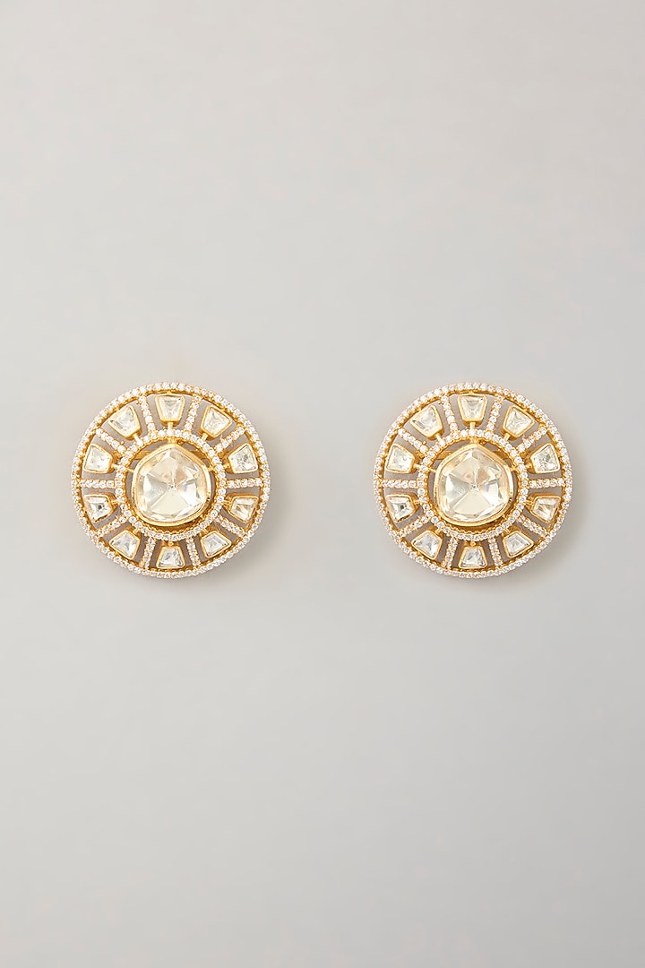 Gold Finish Moissanite Stud Earrings by Zevar By Geeta at Pernia's Pop Up Shop