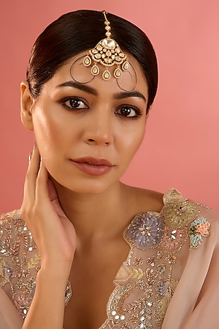 Gold Finish Moissanite Maangtikka by Zevar By Geeta