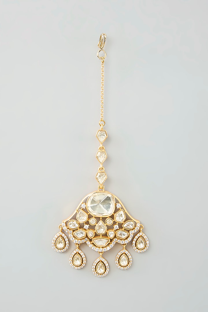 Gold Finish Moissanite Maangtikka by Zevar By Geeta at Pernia's Pop Up Shop