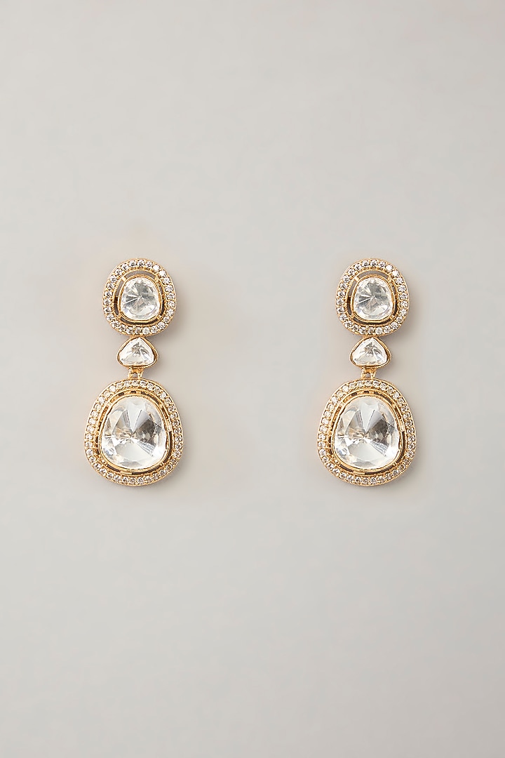 Gold Finish Moissanite Layered Long Necklace Set by Zevar By Geeta at Pernia's Pop Up Shop