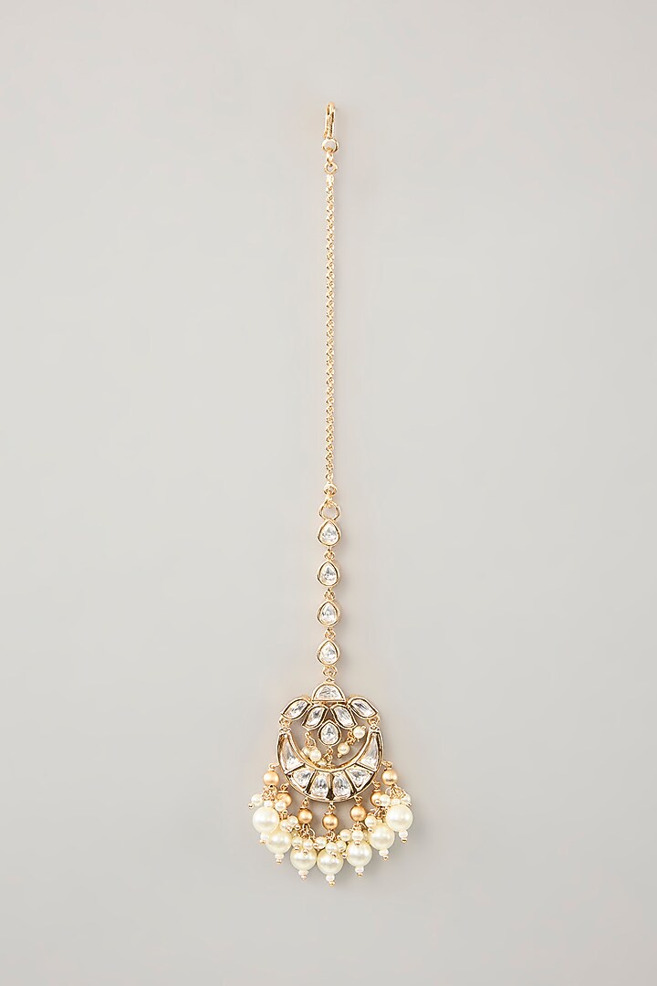 Gold Finish Kundan Polki Necklace Set by Zevar By Geeta at Pernia's Pop Up Shop