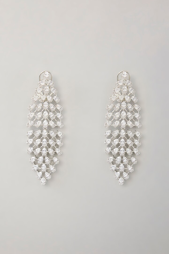 White Finish Diamond Dangler Earrings by Zevar By Geeta at Pernia's Pop Up Shop