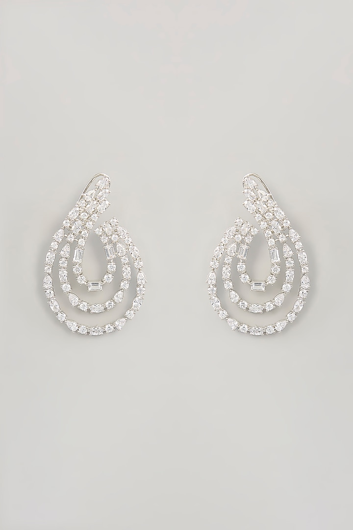 White Finish Diamond Hoop Earrings by Zevar By Geeta at Pernia's Pop Up Shop