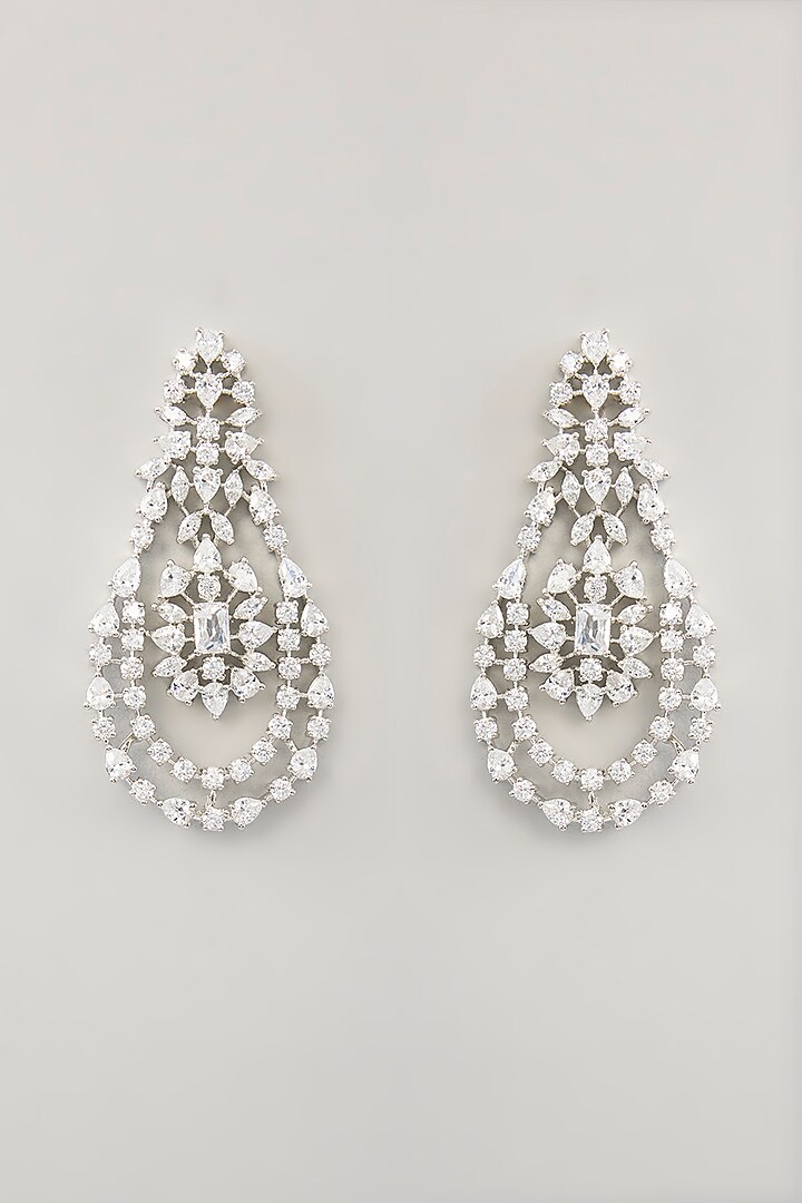 White Finish Diamond Dangler Earrings by Zevar By Geeta at Pernia's Pop Up Shop