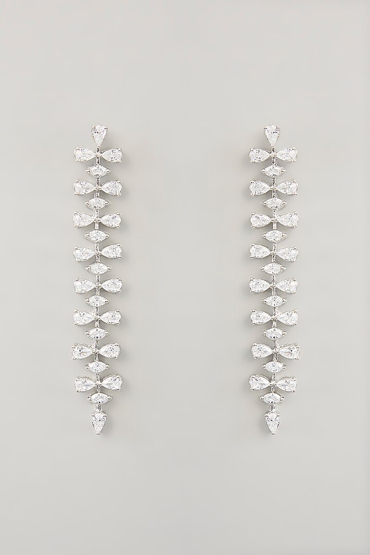 White Finish Diamond Dangler Earrings by Zevar By Geeta at Pernia's Pop Up Shop