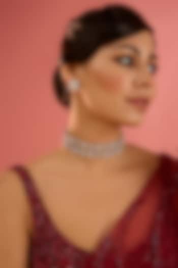 White Finish Diamond Choker Necklace Set by Zevar By Geeta at Pernia's Pop Up Shop