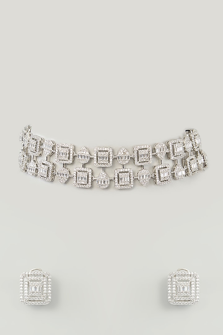 White Finish Diamond Choker Necklace Set by Zevar By Geeta at Pernia's Pop Up Shop