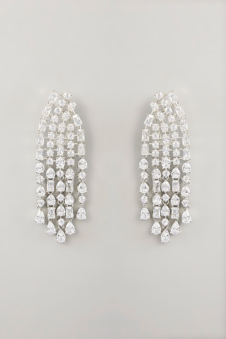 White Finish Diamond Dangler Earrings by Zevar By Geeta at Pernia's Pop Up Shop