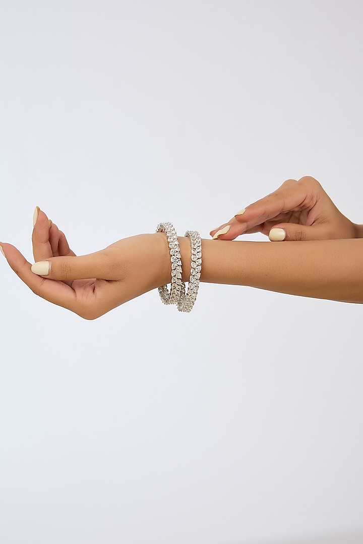 White Finish Diamond Bangles (Set Of 2) by Zevar By Geeta at Pernia's Pop Up Shop