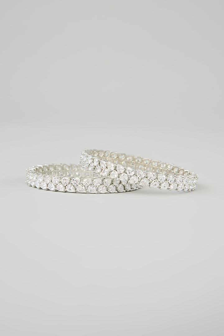 White Finish Diamond Bangles (Set Of 2) by Zevar By Geeta at Pernia's Pop Up Shop