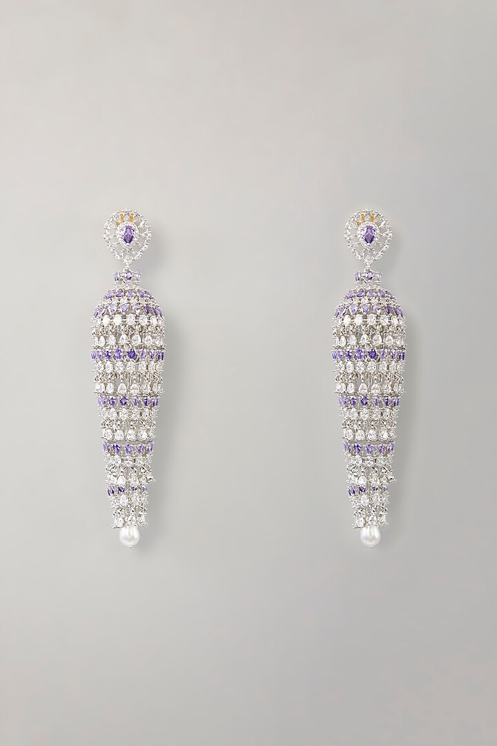 White Finish Diamond & Purple Stone Dangler Earrings by Zevar By Geeta at Pernia's Pop Up Shop