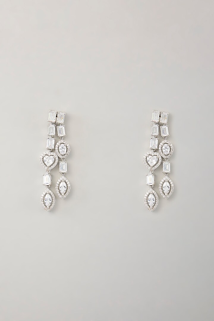 White Finish Diamond Long Layered Necklace Set by Zevar By Geeta at Pernia's Pop Up Shop