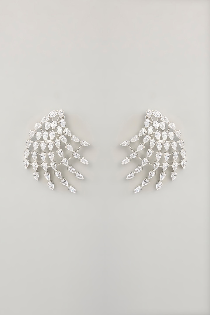 White Finish Diamond Dangler Earrings by Zevar By Geeta at Pernia's Pop Up Shop