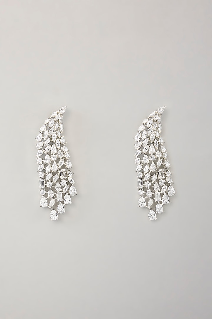 White Finish Diamond Dangler Earrings by Zevar By Geeta at Pernia's Pop Up Shop