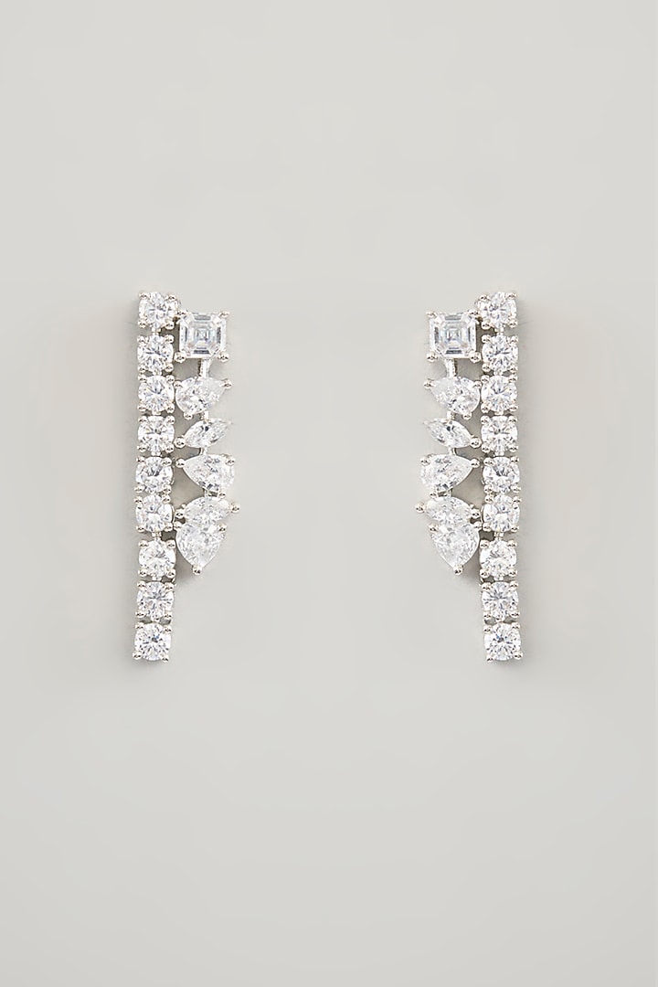White Finish Diamond Long Layered Necklace Set by Zevar By Geeta at Pernia's Pop Up Shop