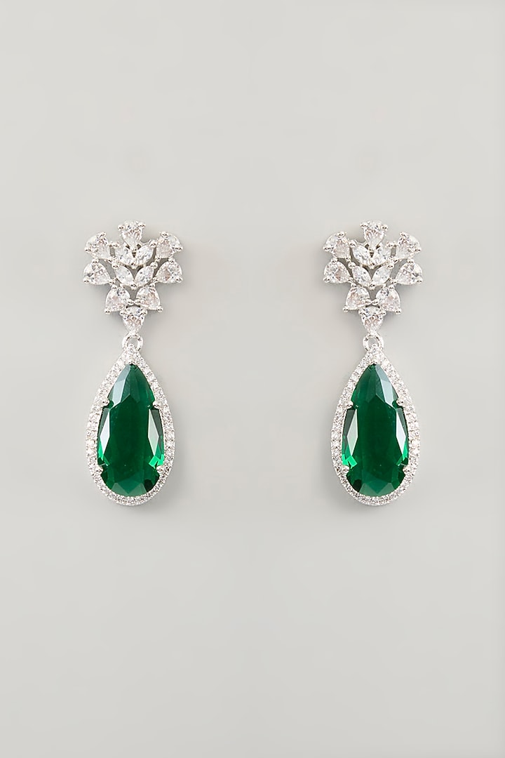 White Finish Diamond & Emerald Stone Necklace Set by Zevar By Geeta at Pernia's Pop Up Shop