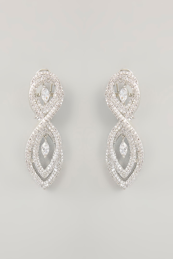 White Finish Diamond Dangler Earrings by Zevar By Geeta at Pernia's Pop Up Shop