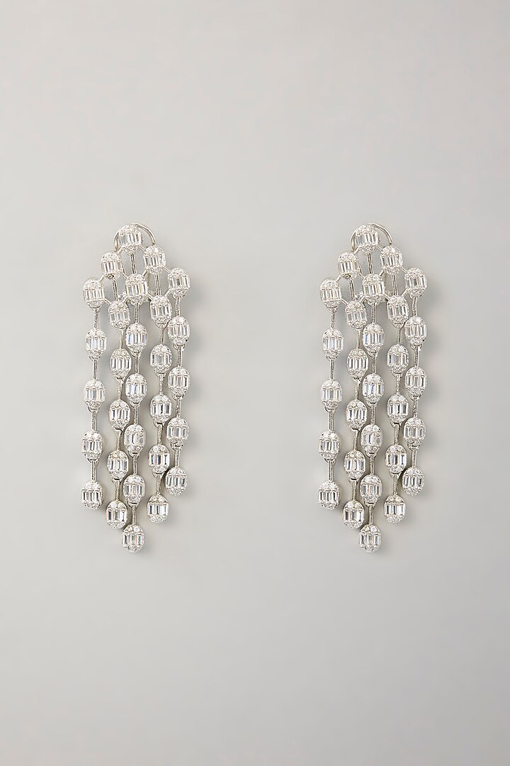 White Finish Diamond Dangler Earrings by Zevar By Geeta at Pernia's Pop Up Shop