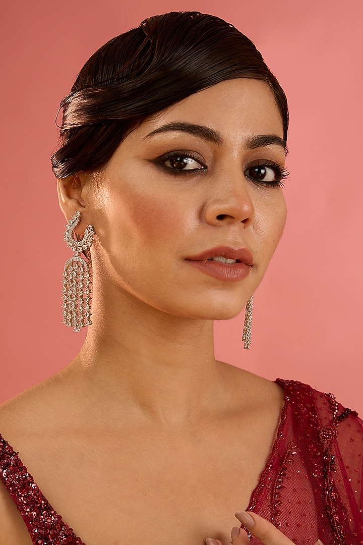 White Finish Diamond Dangler Earrings by Zevar By Geeta at Pernia's Pop Up Shop