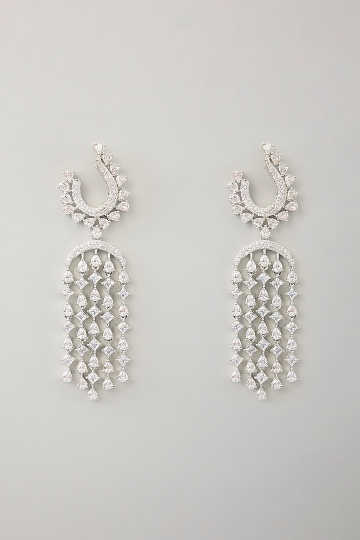 White Finish Diamond Dangler Earrings by Zevar By Geeta at Pernia's Pop Up Shop
