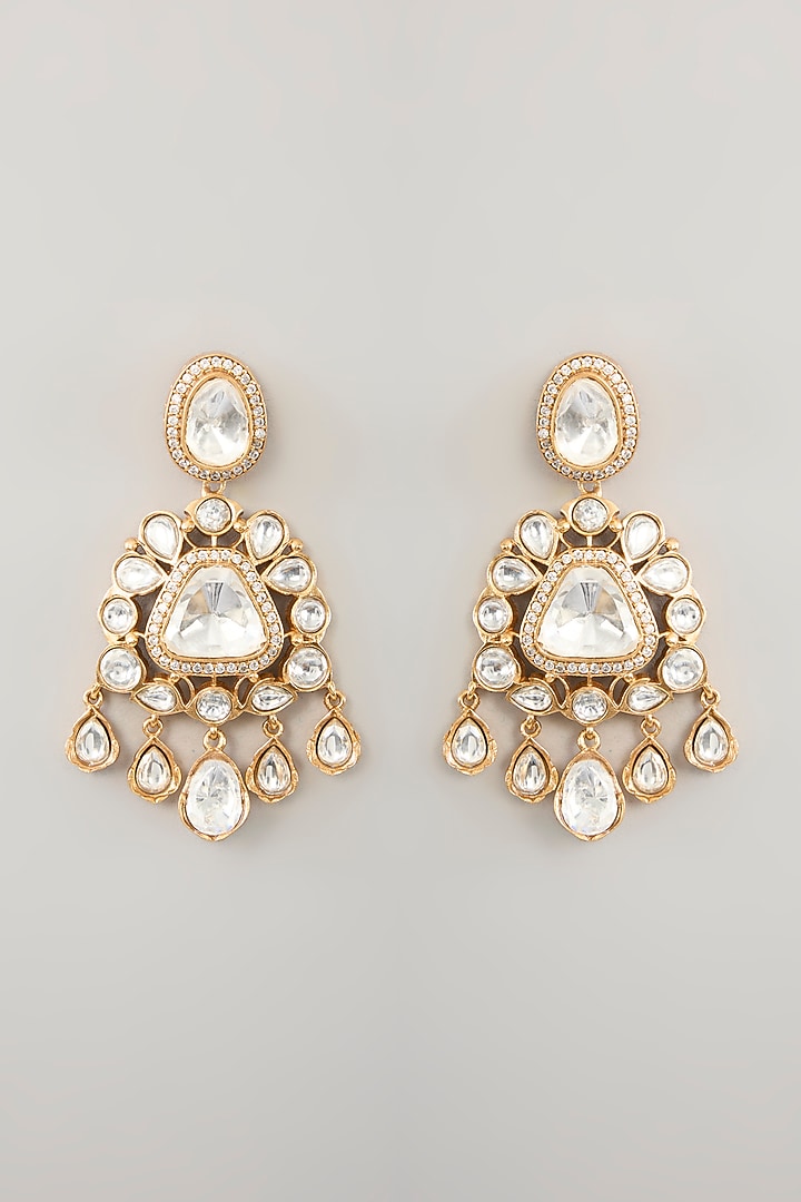 Gold Finish Moissanite Dangler Earrings by Zevar By Geeta at Pernia's Pop Up Shop