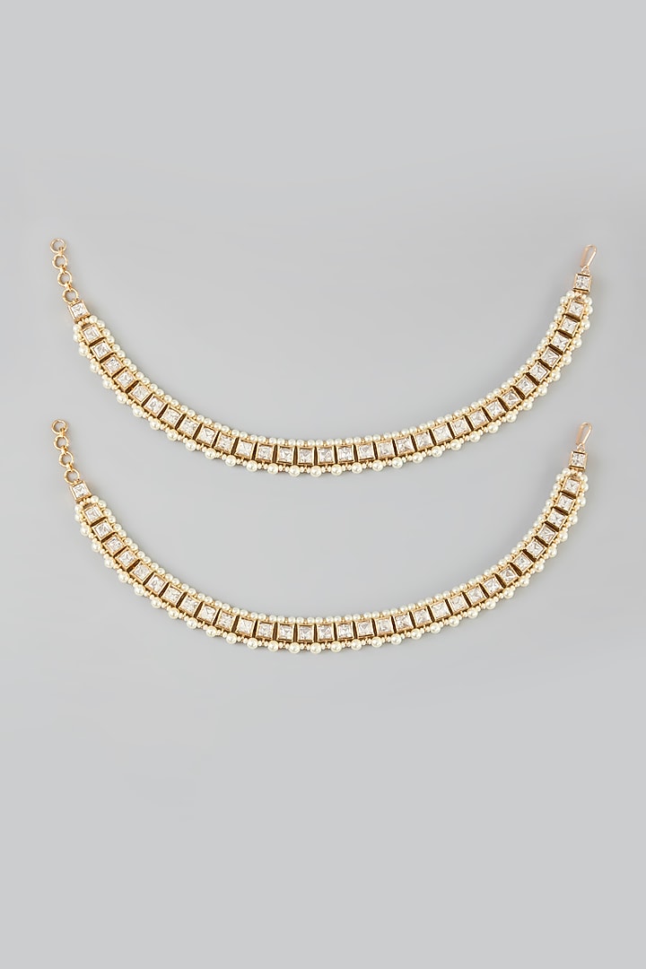 Gold Finish Kundan Polki Drop Anklets by Zevar By Geeta at Pernia's Pop Up Shop