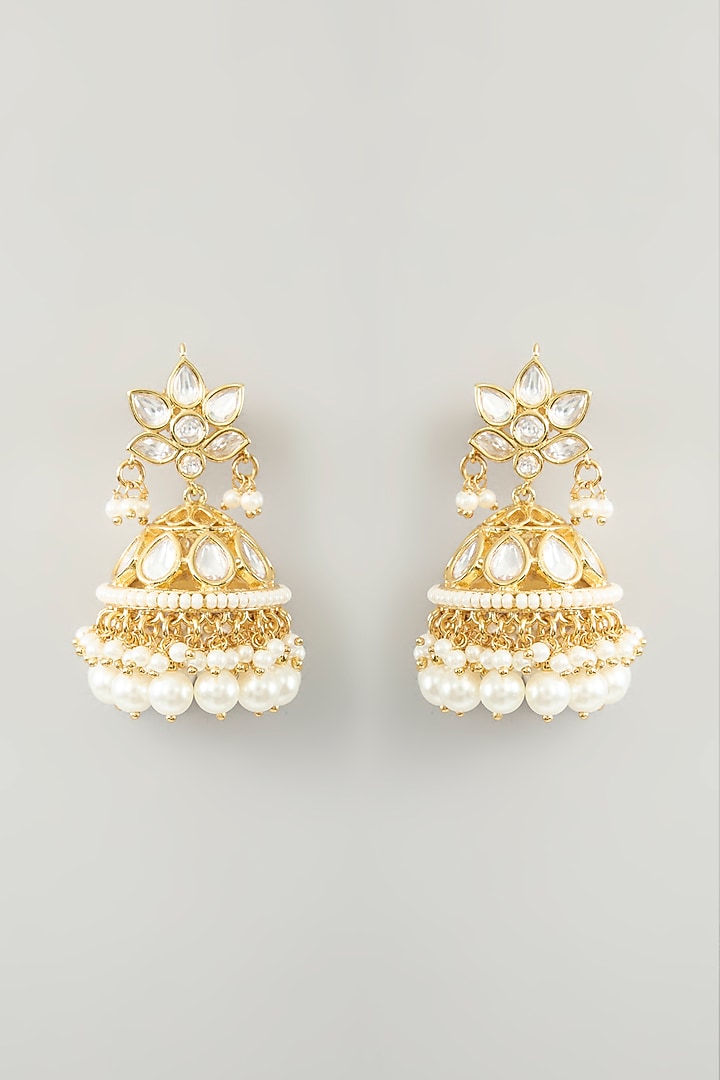 Gold Finish Kundan Polki & Pearl Necklace Set by Zevar By Geeta at Pernia's Pop Up Shop