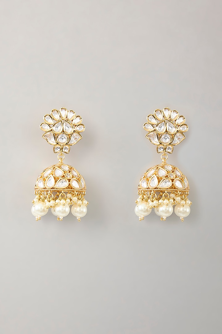 Gold Plated Kundan Polki & Pearl Choker Necklace Set by Zevar By Geeta at Pernia's Pop Up Shop