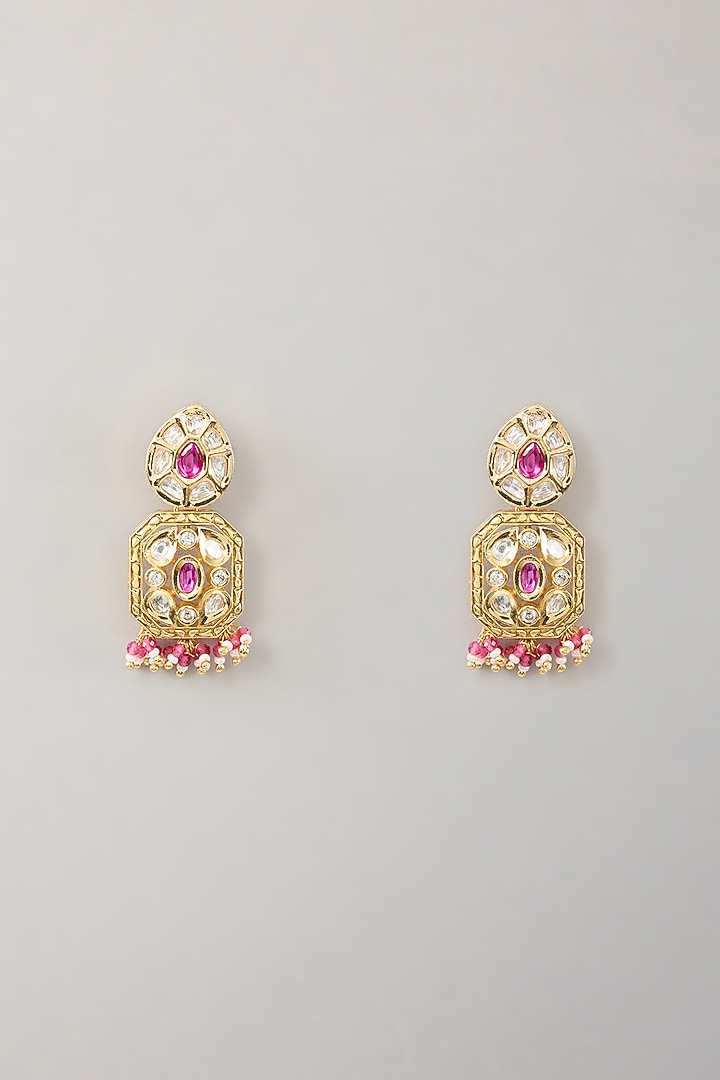Gold Plated Kundan Polki & Pink Stone Choker Necklace Set by Zevar By Geeta at Pernia's Pop Up Shop